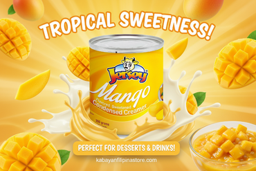 Can of Jersey Mango Flavored Sweetened Condensed Creamer on a white background