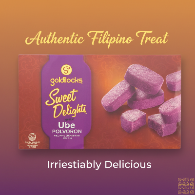 Goldilocks Ube Polvoron packaging with Kabayan logo on a white background