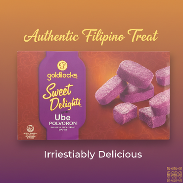 Goldilocks Ube Polvoron packaging with Kabayan logo on a white background