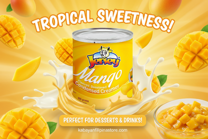 Can of Jersey Mango Flavored Sweetened Condensed Creamer on a white background