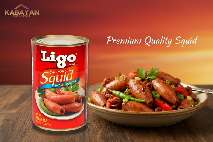 Can of Ligo Squid with a red label on a white background