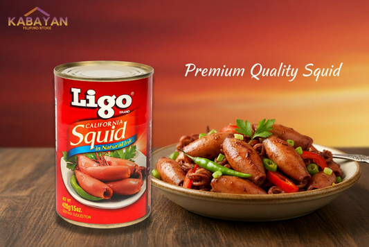Can of Ligo Squid with a red label on a white background